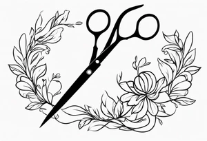 flowery vines with leaves with a lowkey pair of scissors for cutting hair tattoo idea