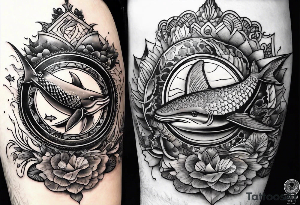 Father daughter matching 2 separate tattoos . Water related. Marine life tattoo idea