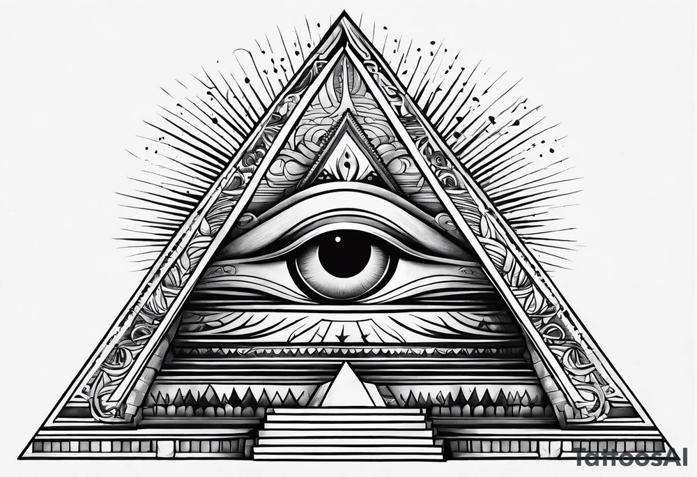 Pyramid with eye and flames tattoo idea