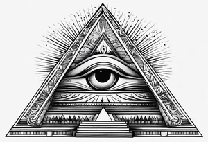 Pyramid with eye and flames tattoo idea