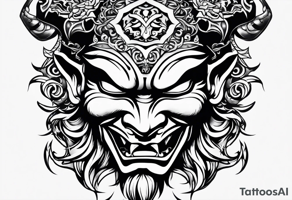 Japanese devil mask tattoo idea
