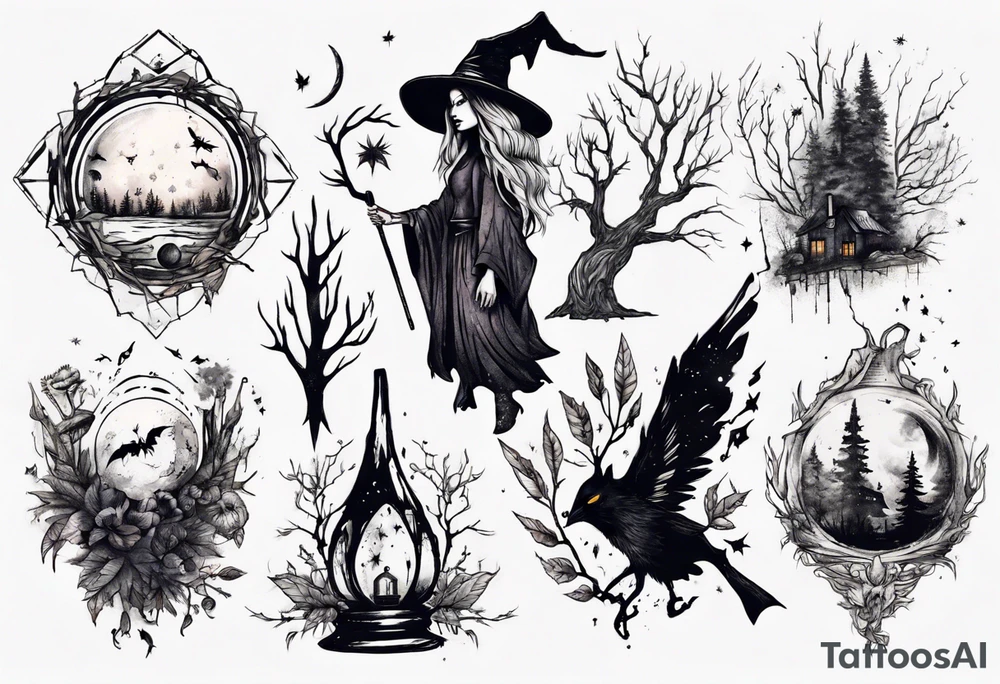 witchy grungy nature magic tattoo idea