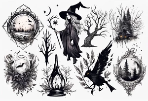 witchy grungy nature magic tattoo idea
