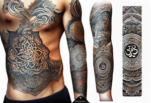 Forearm sleeve based around Sanskrit Om symbol for breathe tattoo idea
