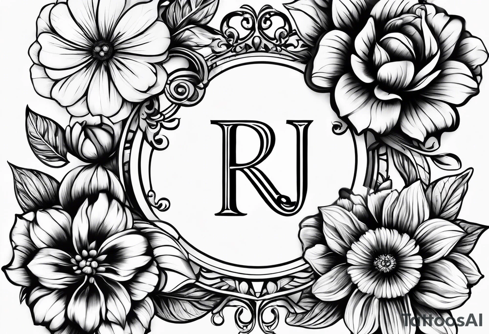 Initials R, E and J incorporated into a flower tattoo design tattoo idea Initials R, E and J incorporated into a flower tattoo design tattoo idea