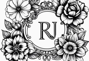 Initials R, E and J incorporated into a flower tattoo design tattoo idea