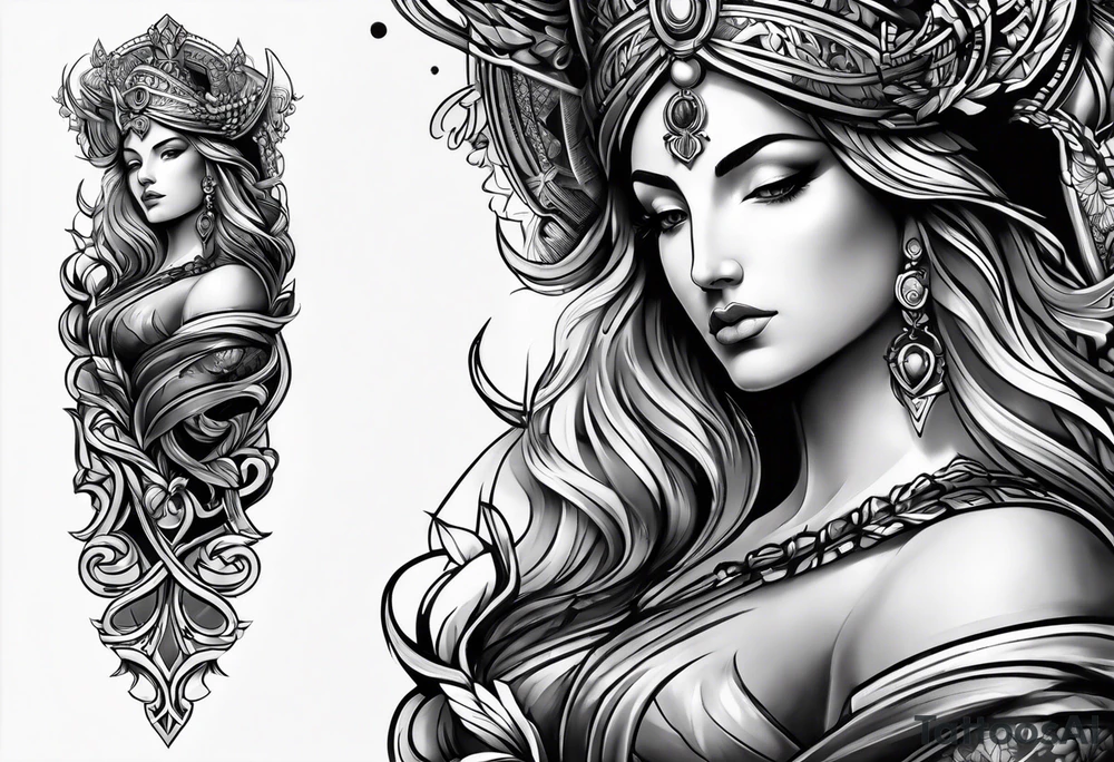 Forearm tattoo of the goddess Justicia tattoo idea