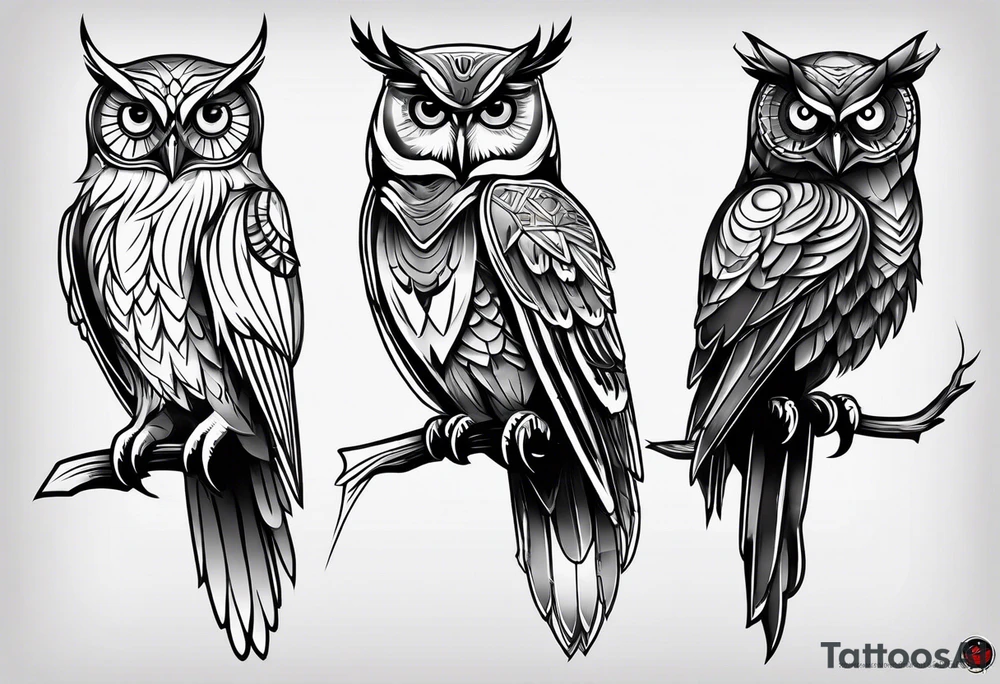 Full leg sleeve tattoo owl tattoo idea