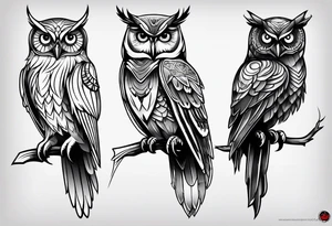 Full leg sleeve tattoo owl tattoo idea