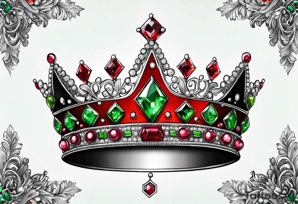 beautiful, intricate, royal queens crown, diamonds, gold, silver, jade.peridot, pearls, rubies tattoo idea