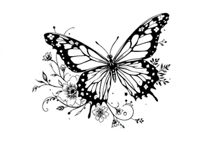 flowers, butterfly with name Zackary and Charlie tattoo idea
