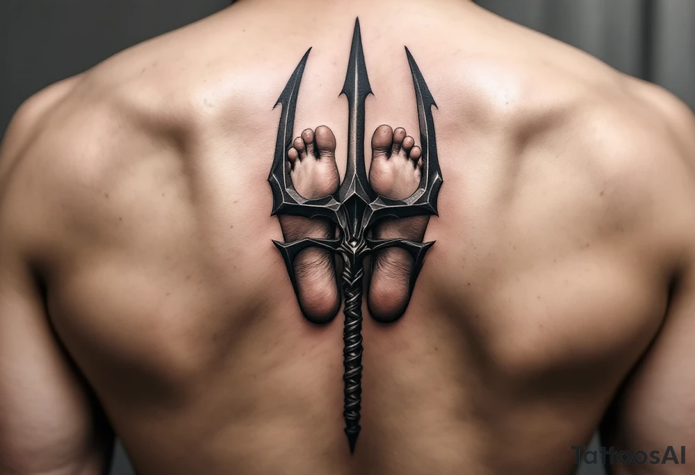 barefoot behind trident tattoo idea