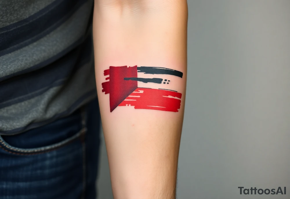 A stylized Czech flag in brushstroke style, with a hand-painted aesthetic and dynamic motion tattoo idea