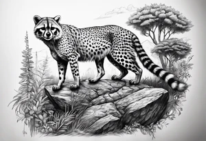 full body cheetah and raccoon climbing on it tattoo idea