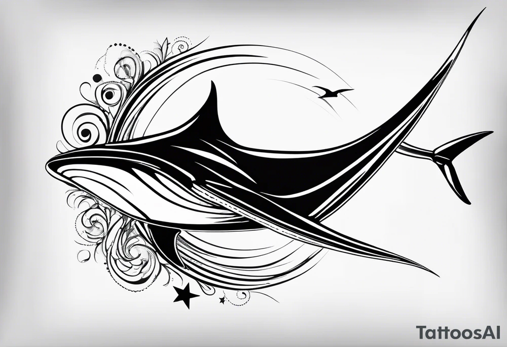 Simple Manta ray with a nautical star inside tattoo idea