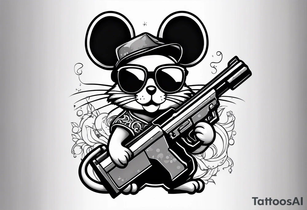 Mouse in sunglasses holding a bomb 8 bit style tattoo idea