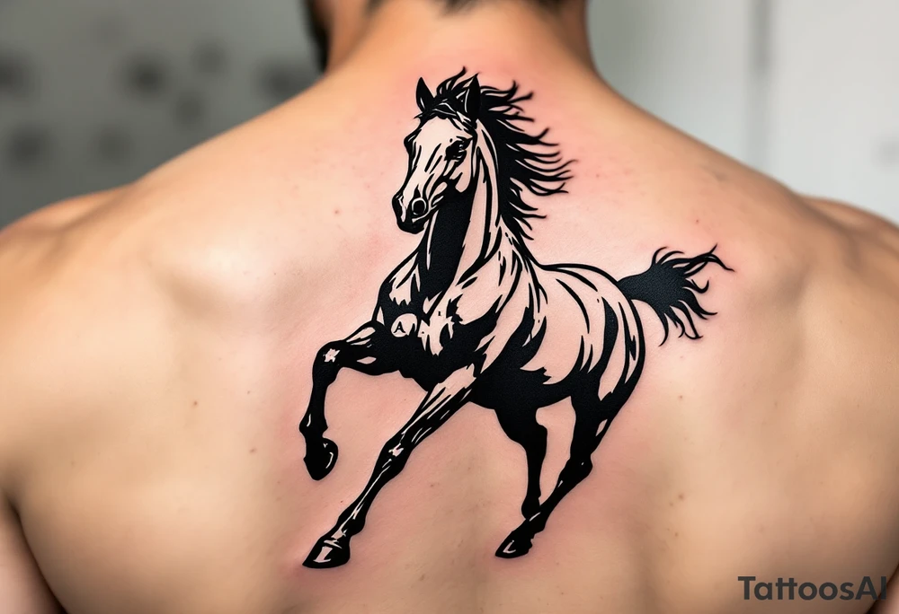 horse silhouette 
from the front which gallops from the front, with the 3 small letters discreetly integrated: M, A, L tattoo idea