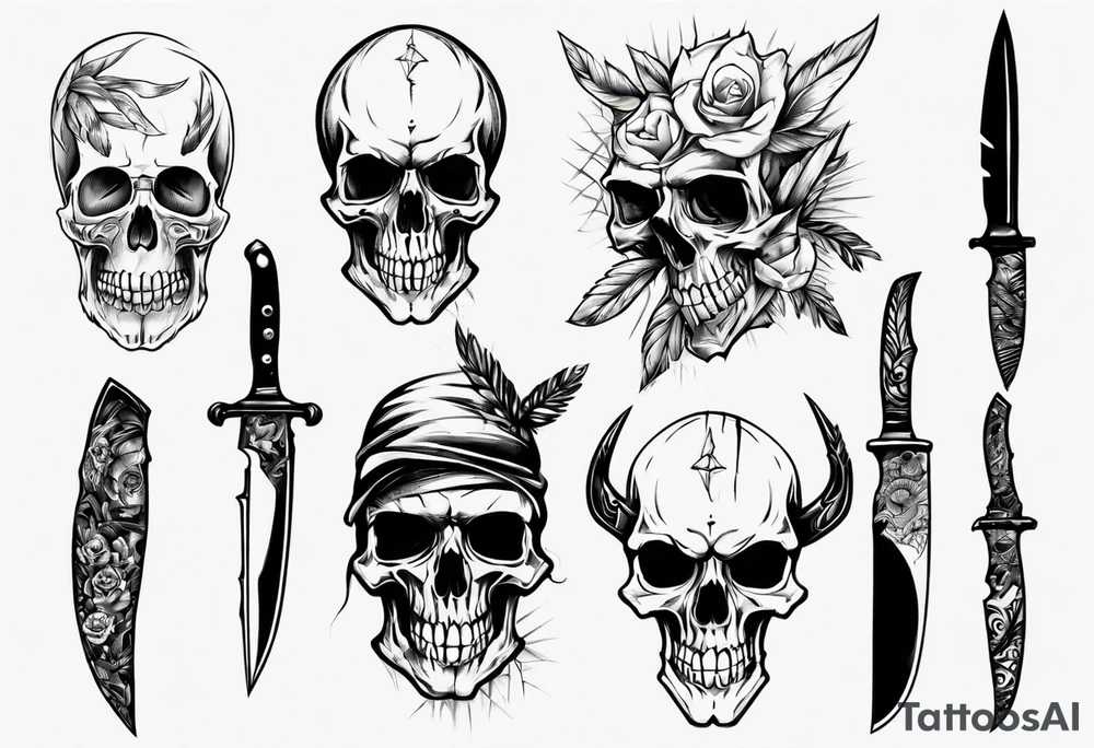 knife skull tattoo idea
