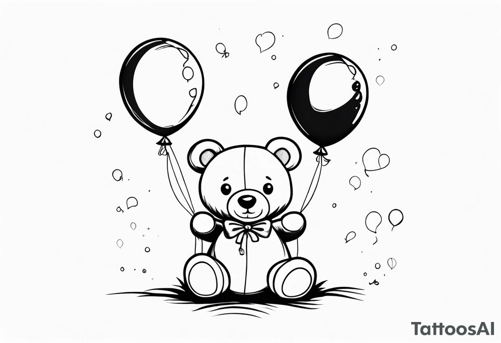 teddy bear with balloons tattoo idea