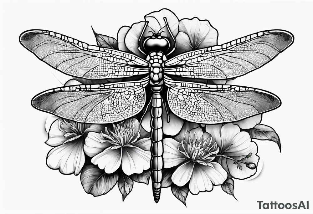 Dragon fly with clover behind it tattoo idea