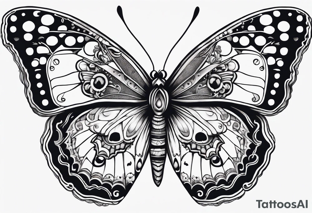 Moth chasing a butterfly with dots inbetween tattoo idea