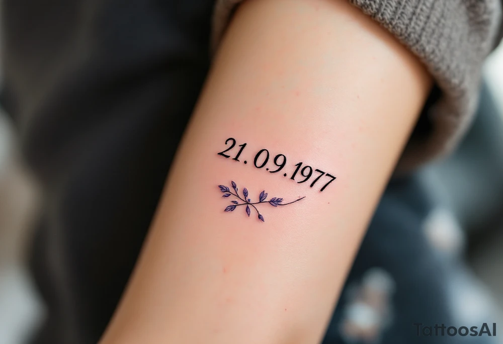 Elegant 21.09.1977 flowing in calligraphy with lavender accents beneath. tattoo idea