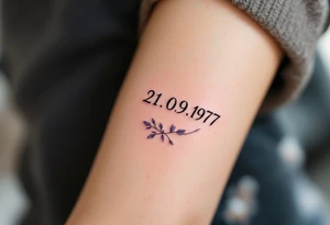 Elegant 21.09.1977 flowing in calligraphy with lavender accents beneath. tattoo idea