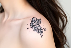 Wolf howling moon stars dove tattoo idea