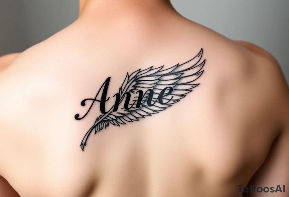 the name Anne in a phoenix feather tattoo idea
