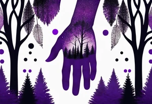 forest, abstract, on hand, no people, purple and black, full tattoo idea