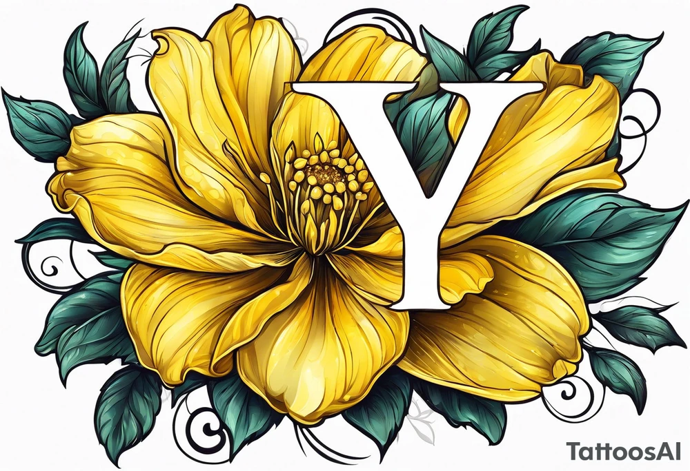 Yellow flower that forms the letter Y followed by vette tattoo idea