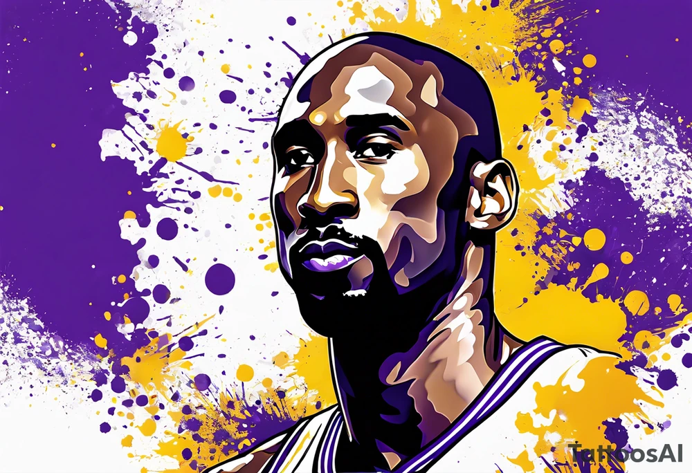san Francisco 49er logo with team color splatter only behind this symbol  with an additional Kobe Bryant logo in purple and yellow with purple and gold paint splatter only behind Kobe logo with small portion of Kobe logo hidden underneath the San Francisco logo tattoo idea