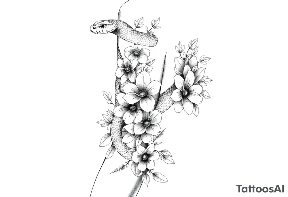 Snake with flowers tattoo idea