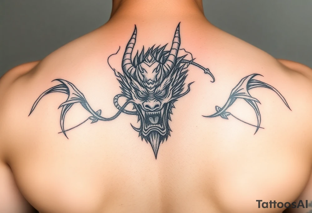 Tatuaje en espalda completa de la cabeza de un dragón demonio japones tattoo idea