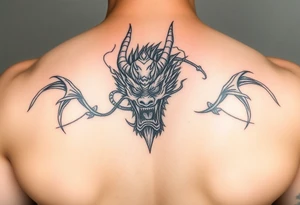 Tatuaje en espalda completa de la cabeza de un dragón demonio japones tattoo idea