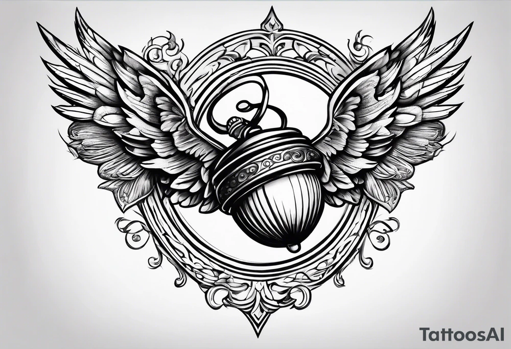 Flying acorn with wings tattoo idea