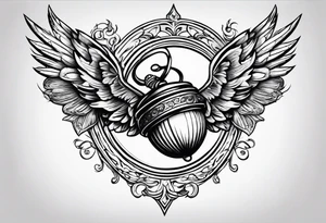 Flying acorn with wings tattoo idea