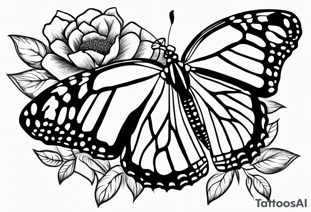 monarch butterfly representing grandparents tying in elements of flowers and leaves tie in Hispanic culture into the design tattoo idea