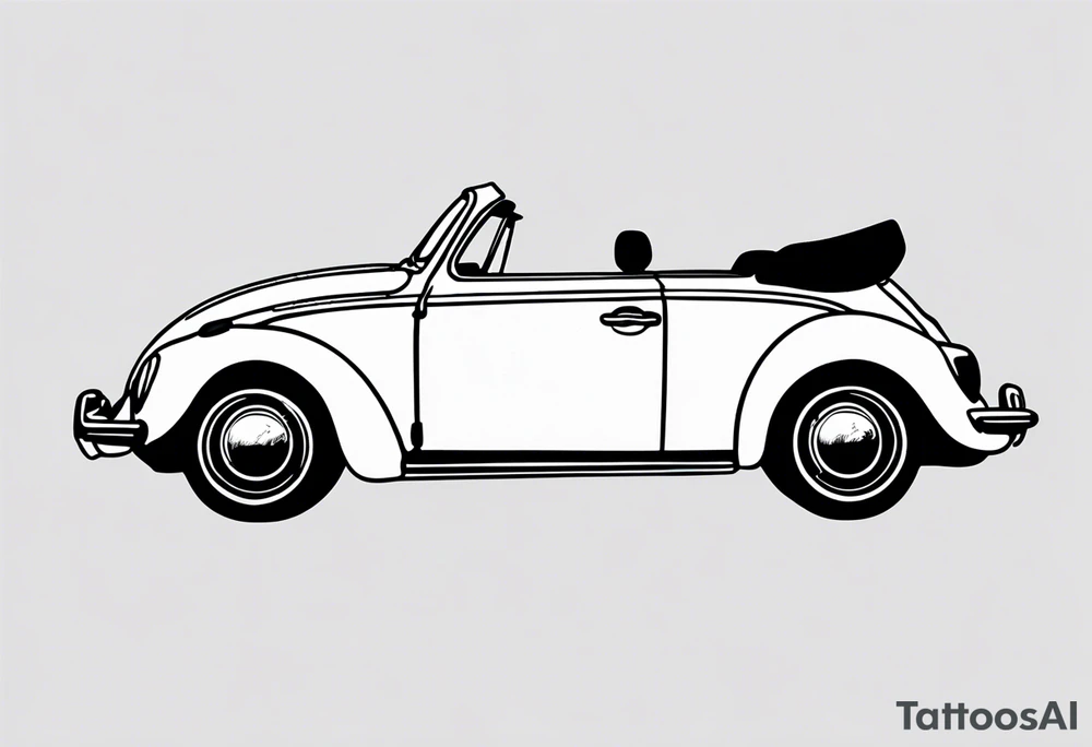 VW beetle convertible, side profile, top-down, modern, linework, minimal, no shadow or solid shading tattoo idea VW beetle convertible, side profile, top-down, modern, linework, minimal, no shadow or solid shading tattoo idea