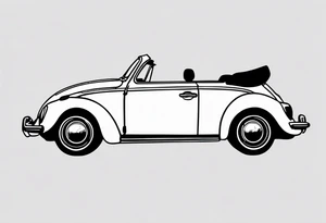 VW beetle convertible, side profile, top-down, modern, linework, minimal, no shadow or solid shading tattoo idea