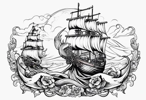 mermaid with galleon ship tattoo idea