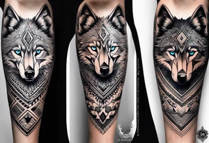 leg sleeve with mandela patterns and a wolf tattoo idea