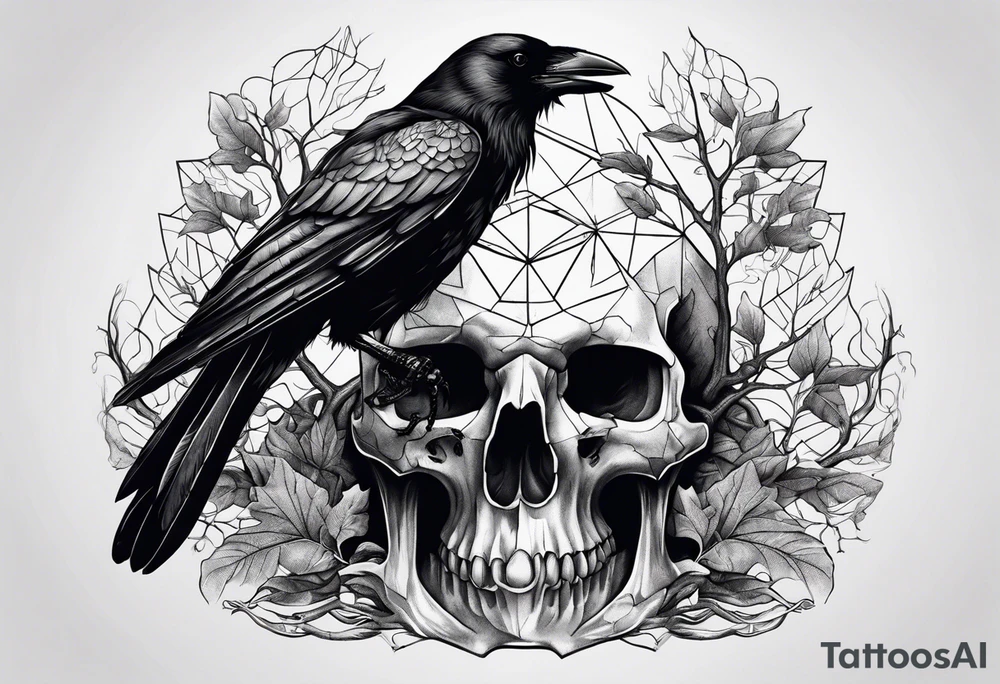 A crow on a ent skull tattoo idea