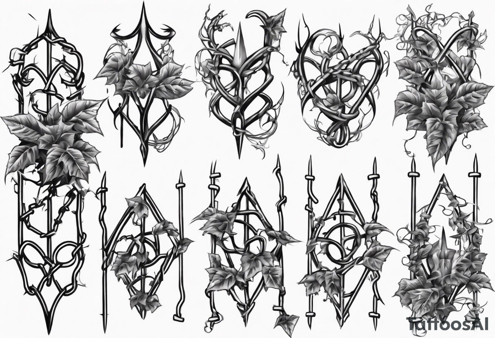 chain link fence with pointy ivy tattoo idea