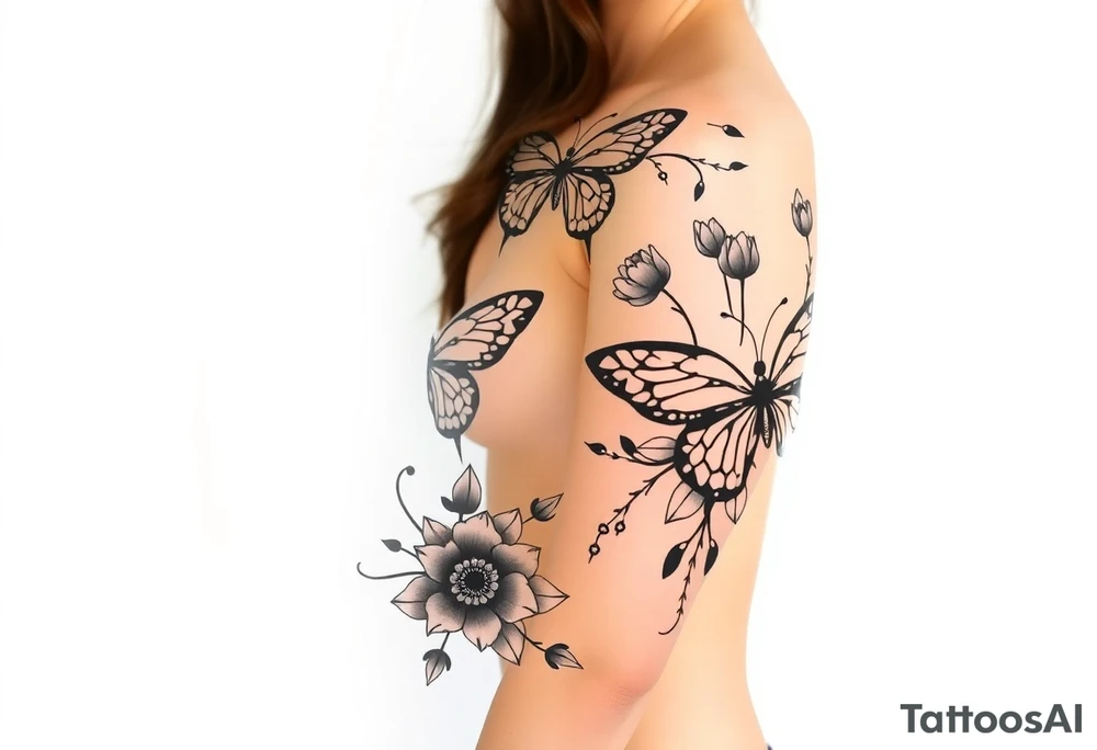 Butterflies and tulips tattoo idea