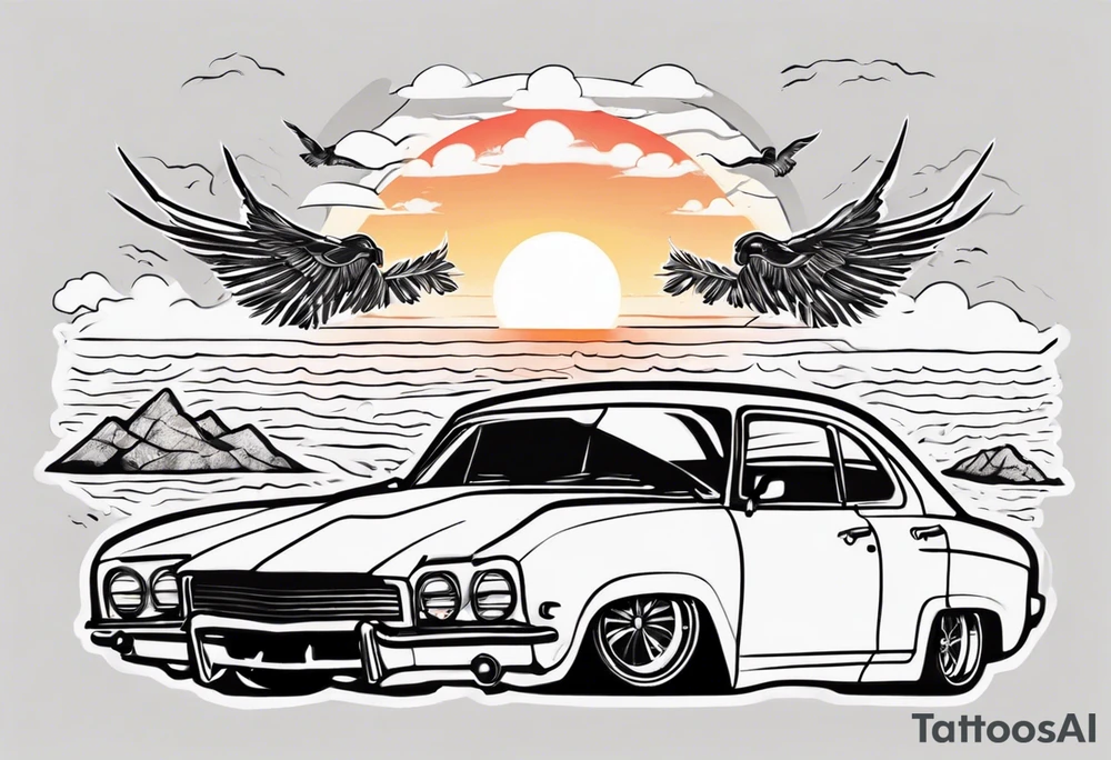 Car infront of sunset tattoo idea