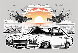Car infront of sunset tattoo idea