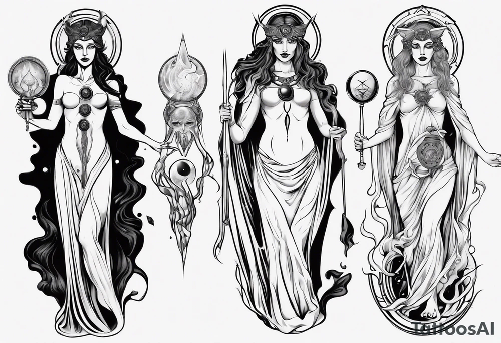 The High Priestesses. Hecate, Artemis and Selene morphing into one body. tattoo idea