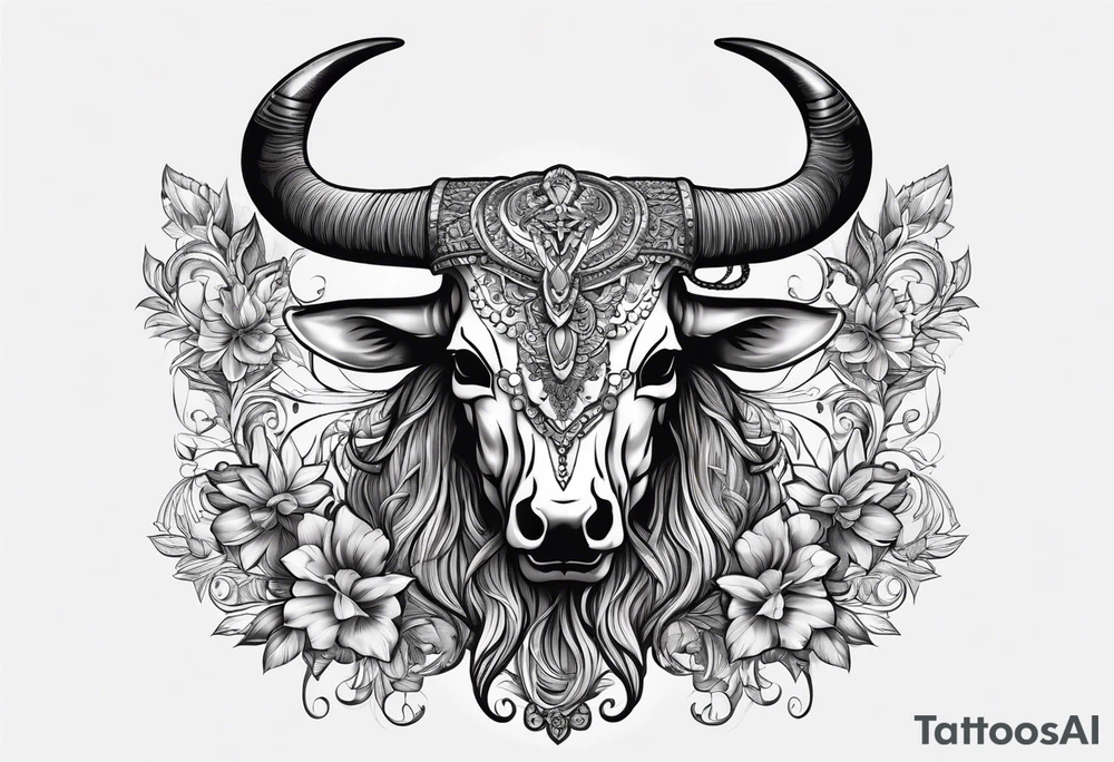 Long horn skeleton with IR on the forehead tattoo idea Long horn skeleton with IR on the forehead tattoo idea
