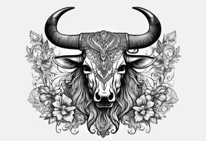 Long horn skeleton with IR on the forehead tattoo idea